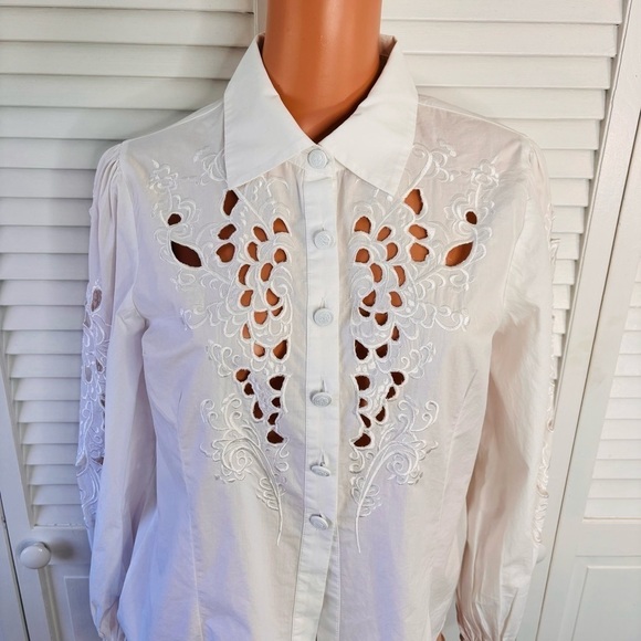 MUCHE & MUCHETTE White Lois Cutwork Button Down Blouse Size Small Medium - Picture 3 of 10